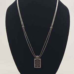 Brighton Silver Double Chain Necklace with Ornate Pendant